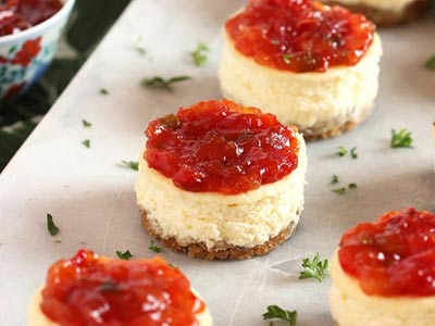 Savory Cheesecakes with Pepper and Onion Relish